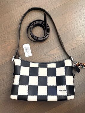 LIKE NEW Coach Coachtopia Alter Ego black cream checkered bag medium size